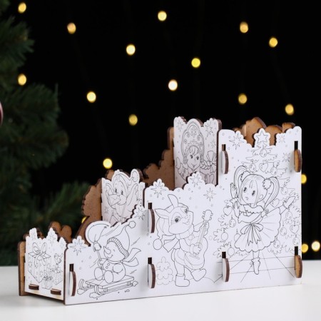New Year's Organizer-painting for stationery "Winter Fun" Beasts, 23x9x14 cm.-4