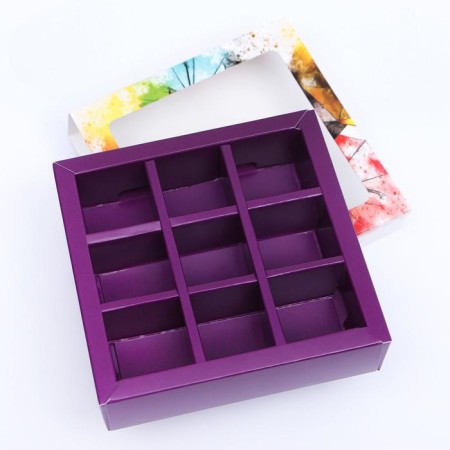 Box for 9 sweets with a shell "Umbrella" with a window of 14.5 x 14.5 x 3.5 cm-3