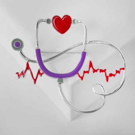 Brooch "Stetoscope" Cardiogram, red-lilac color in silver-1