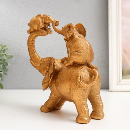 Souvenir Polystone "Elephant plays with elephant" gold 7.7x20.5x20.5 cm-1