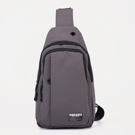 Male sling bag from textiles, headphone opening, gray color-1
