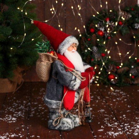 Santa Claus "in a long fur coat, with a flashlight" 28 cm, red-1