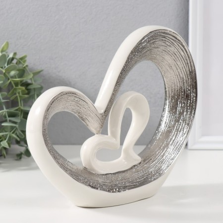 Souvenir Ceramics "heart in heart" silver-white 18x21x6 cm-1