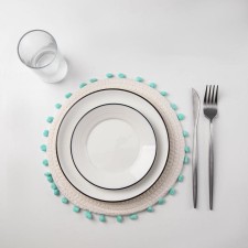 Serving napkin on the table “turquoise”, d = 25 cm, white color