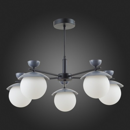 Ceiling EVOLUCE lamp. Sle220202-05. Genova. 5x5 watts, G9, 4000k, 67x67x46 cm, black color, gray-4