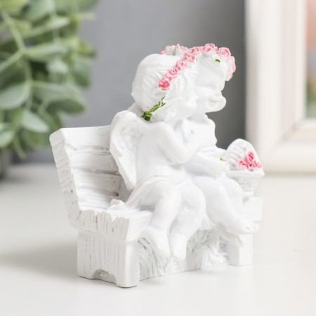 Souvenir "2 Angel in a pink wreath on a bench" 8x7x5 cm-2