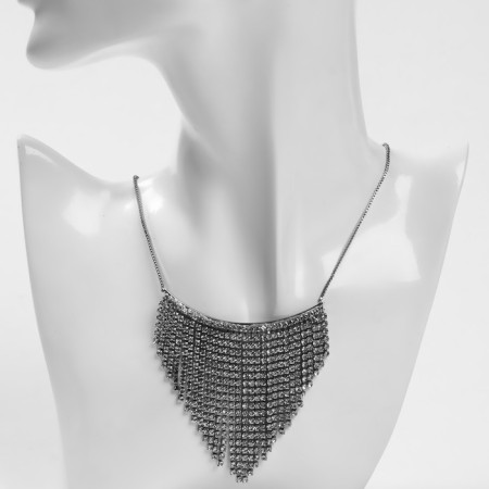 The necklace "waterfall" is a triangle, white color in silver, 35 cm