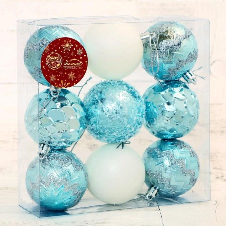 Set of balls plastic D-6 cm, 9 pcs "Renna" white green-1