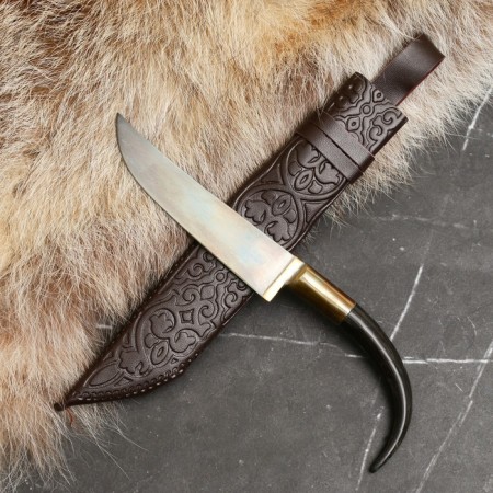 Knife Pchak Sharkhon - Chirchik, Saigak curved, Garda tin engraving. ShH-15 (11-12 cm)-4