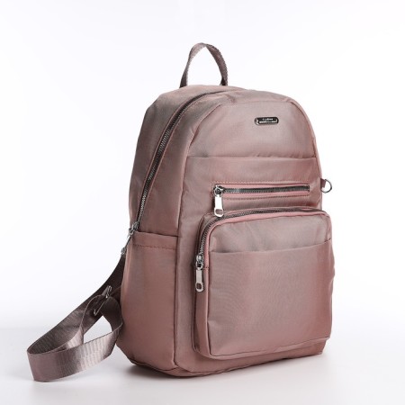 A backpack with a zipper, 5 outer pockets, pencil case, powder color-3