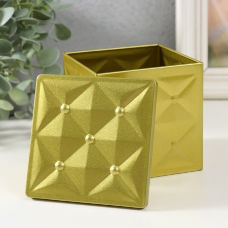 Casket Metal Square "Carde screed" City, gold 9x9x9 cm-2