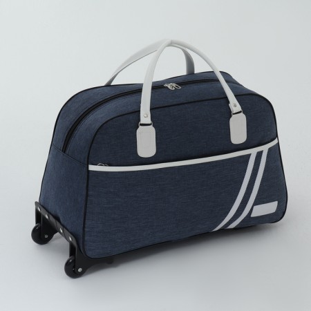 Road bag on wheels, external pocket, blue color