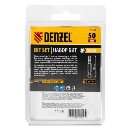 Denzel 11666 bit set, hexagonal profile, Torx 8 x 50 mm, steel S2, 10 pcs.-3