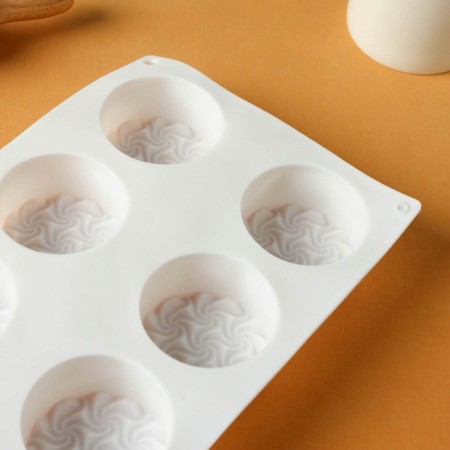 Form for mousse desserts and baking konfinetta "whirlwind", silicone, 26.5 × 17 × 3.5 cm, 8 cells (d = 6 cm), white color-5