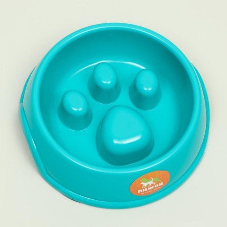 Laping bowl for slow feeding "Paw", 18.5 x 17.5 x 5 cm, turquoise