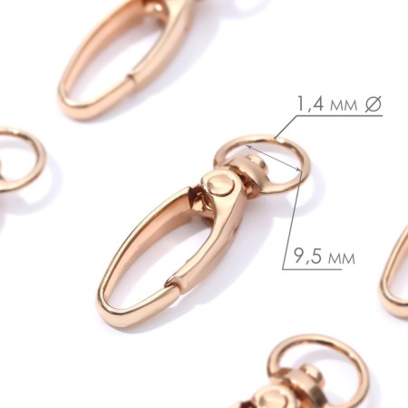 Metal carbine, 36 × 12 mm / 9.5 × 1.4 mm, 5 pcs, gold color