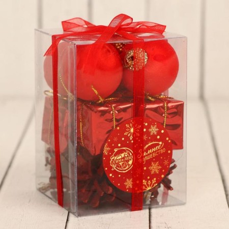 A set of jewelry plastic 12 pcs "Christmas tree" (4 balls, 4 gifts, 4 cones) mix-1