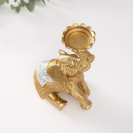 Polystone candlestick for 1 candle "Sitting elephant with a trunk up" 7.5x10.5x16.2 cm-5