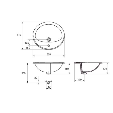 The built -in sink Cersanit Calla 54, on the countertop, round, 1 ed., White-4
