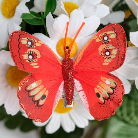 Butterflies for decor and floristry, on the clothespin, plastic, red, mix, 5 cm and 8 cm-1