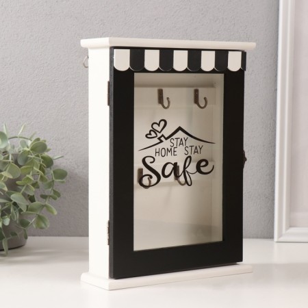 Keywater Wood "Roof House with hearts" Black with white 5.8x19x25.6 cm-1