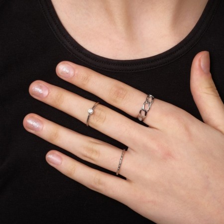 Pusets with rings "mood" anchor and flowers, white color in silver-3