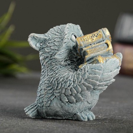 Figure "Owl with books" gray-blue 10x6x6cm-7