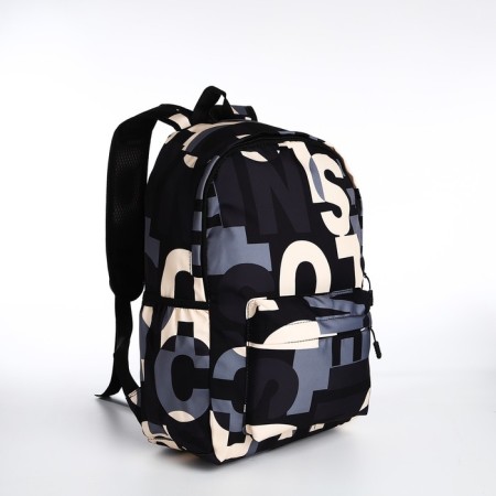 School backpack from textiles on a zipper, 3 pockets, black/gray color-2