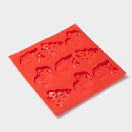 Form for 3D decorations “Gifts under the Christmas tree”, silicone, 30 × 30 cm, 9 cells, red color-2