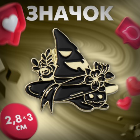 Icon "cat" under a hat, black color in gold