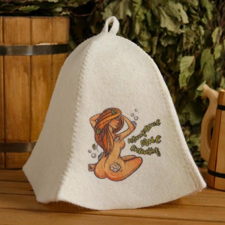 Bath hat "Rub my back" with print, white