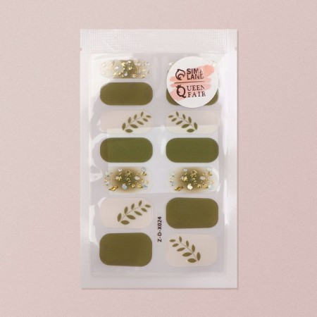 Flood strips for manicure, 14 pcs, beige/green color-5
