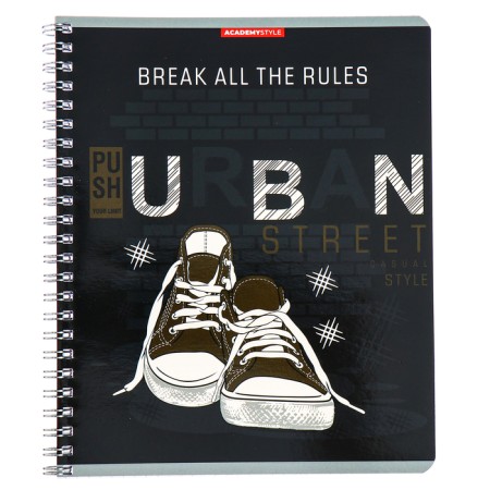 Notebook of 48 sheets in the cage on the crest "sneakers", cover shaking cardboard, UV-keys, mix-5