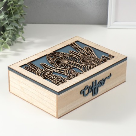Casket wood 6 divisions "Mushrooms" beige-blue 17x24x7 cm-1