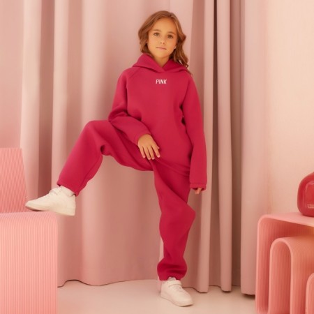 Kids (hoodies, trousers) minku: Basic Line Kids, Oversize, Fuchsia color, height 134-15