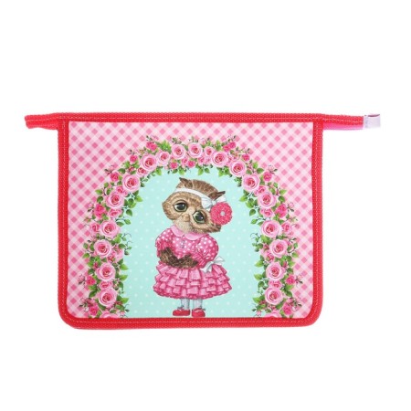 Folder for notebooks A5, 245 x 195 x 50 mm, zipper from above, to 61shk5, "owl" (voluminous 3D risun with sparkles), laminated cardboard/textiles