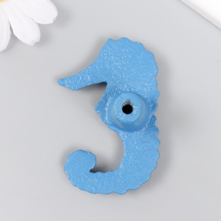 Handle door cast iron "Sea horse" Blue with a patina 6.7x4.5 cm-3
