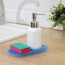 The stand for the detergent and sponges of theo, the color is blue