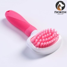 Wool brush with elongated silicone teeth and massage effect, 8 x 17, pink