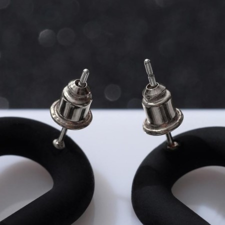 Earrings Metal "Chain" Geometry, 2 links, silver-black color-1