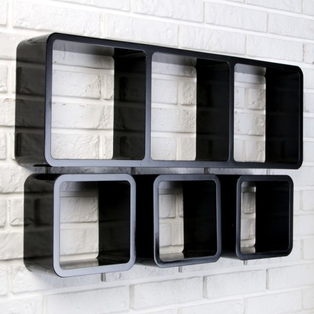 Set of wall shelves 1+3, black (large 75*26cm, 3 small 20*20cm)-1
