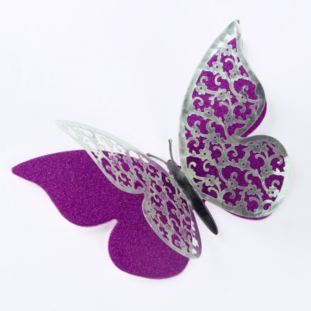 Set for decorating "butterflies" two -layer, set 12 pcs, color purple-2