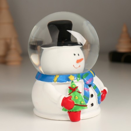 Souvenir Polystone Water Ball Light "Snowman with a Christmas tree in the helmet-bunch" 6.5x6.7x9.5 cm-1