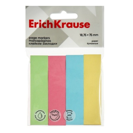 Bookmarks with adhesive edge paper 18.75x75 mm, Erichkrause, 400 sheets, 4 colors-1