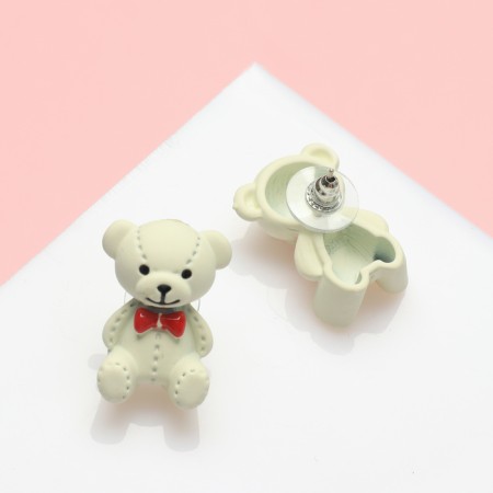 Earrings Metal "Plush Bear", white color-2
