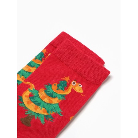 Women's socks "Snake on the Christmas tree", red color, rr 36-40-1