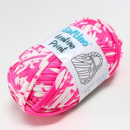Knitted yarn 95% cotton, 5% elastan "Lentino Print" 100 g 30 m white-pink-1