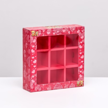 Box for 9 sweets with a shell, pink "bears" 13.7 x 13.7 x 3.5 cm