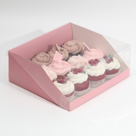 Confectionery box with PVC lid, packaging, "pink", 25 x 22.5 x 10 cm