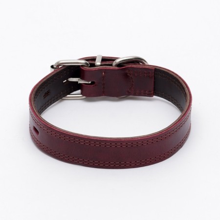 Collar leather two-layer 3 cm, Osh 35-47 cm, ruby-1